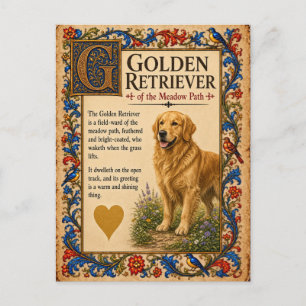 Cartão Postal Golden Retriever, Arte Medieval de Bestiário