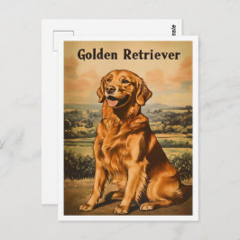Cartão Postal Golden Retriever Dog Vintage Art
