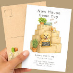 Cartão Postal Golden Retriever New House Same Dog Moving<br><div class="desc">Announce your new address with this adorable “New House Same Dog” moving announcement featuring a sweet Golden Retriever puppy surrounded by moving boxes and cozy houseplants. This charming watercolor design is perfect for dog lovers and Golden Retriever owners who want to share their exciting move in a fun and memorable...</div>