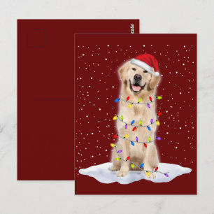 Cartão Postal Golden retriever Papai Noel Árvore de Natal Luzes