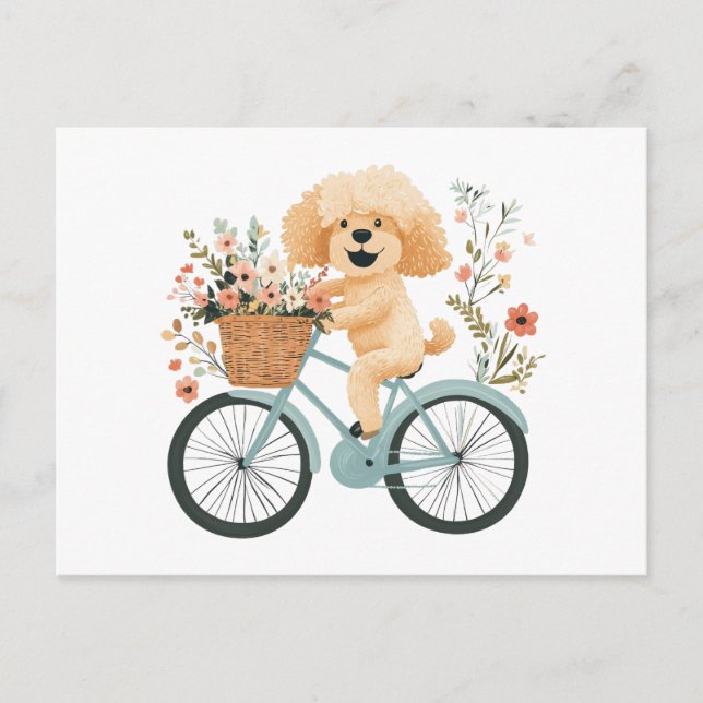 Cartão Postal Goldendoodle Cachorro Cachorro Bicando Flores De M (Frente)
