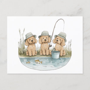 Cartão Postal Goldendoodle Cães Pescar