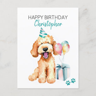 Cartão Postal Goldendoodle Dog Personalizado Feliz Aniversário