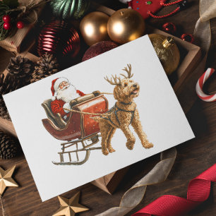 Cartão Postal Goldendoodle e Cachorro de Papai Noel Férias de Na