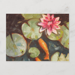 Cartão Postal Goldfish Koi Pond Water Lily