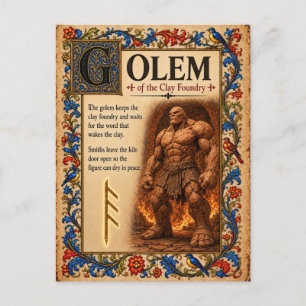 Cartão Postal Golem, Arte de Bestiário Medieval
