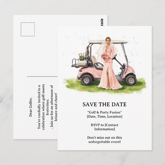 Cartão Postal Golf  Bachelorette woman golfer is golfing  (Frente/Verso)