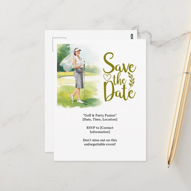 Cartão Postal Golf  Bachelorette woman golfer is golfing (Frente/Verso In Situ)