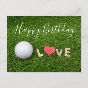 Cartão Postal Golf Birthday para jogar golfe com amor e bola de