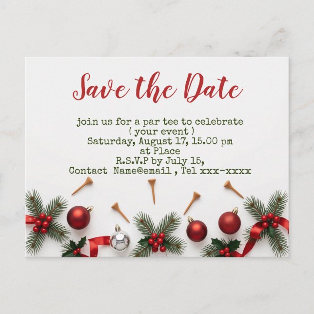 Cartão Postal Golf Christmas save the date with golf themed (Frente)