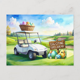 Cartão Postal Golf easter holiday with golf cart and easter eggs