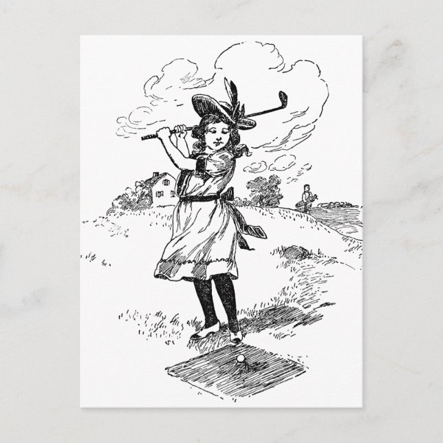 Cartão Postal Golf Girl Golfing Vintage Art (Frente)