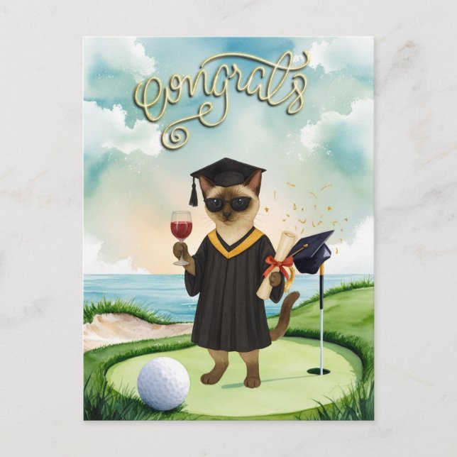 Cartão Postal Golf Graduation themed for golfer on putting green (Frente)
