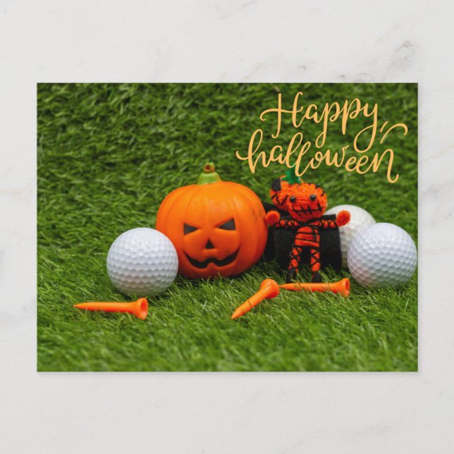Cartão Postal Golf Halloween para jogar golfe com bola de golfe  (Frente)