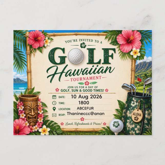 Cartão Postal Golf Hawaii themed for Hawaiian Golfer Party (Frente)