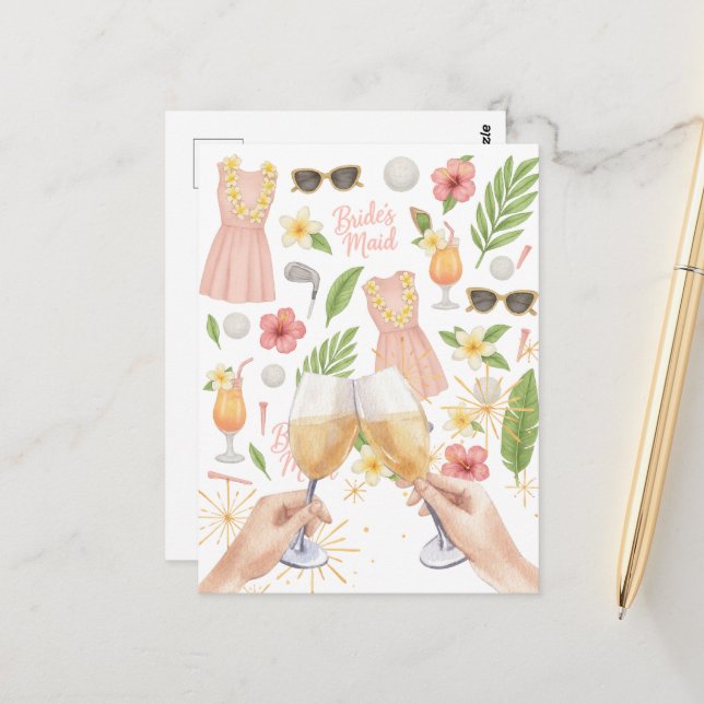 Cartão Postal Golf Hawaiian temático Lady Bride Festa de solteir (Frente/Verso In Situ)