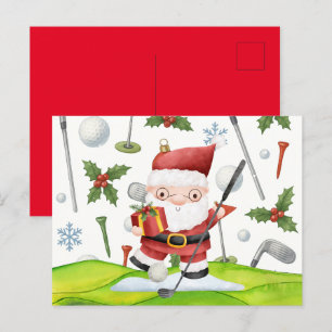 Cartão Postal Golf Natal Santa Claus GOLFING