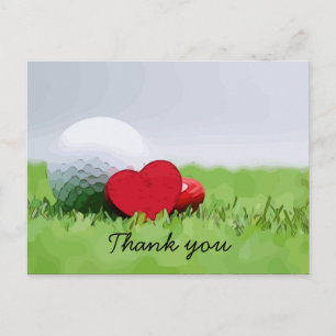 Cartão Postal Golf Obrigado com bola de golfe e coração de amor