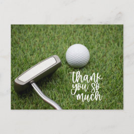 Cartão Postal Golf Obrigado com bola de golfe e taco em green