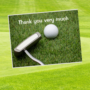 Cartão Postal Golf Obrigado com bola de golfe e taco no green