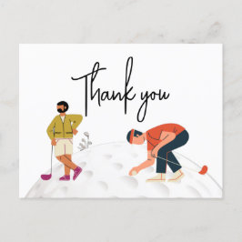 Cartão Postal Golf Obrigado com texto e dois golfistas