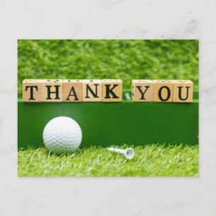 Cartão Postal Golf Obrigado palavra de madeira sobre grama verde
