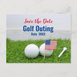 Cartão Postal Golf Outing Salve Data com Bandeira da América