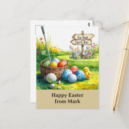 Cartão Postal Golf Páscoa para golfista aquarela Primavera