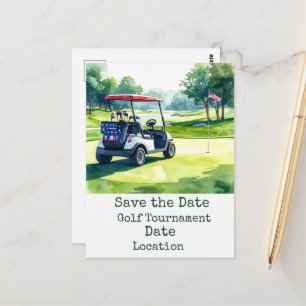 Cartão Postal Golf Salve o Dia com bola de golfe e bandeira amer