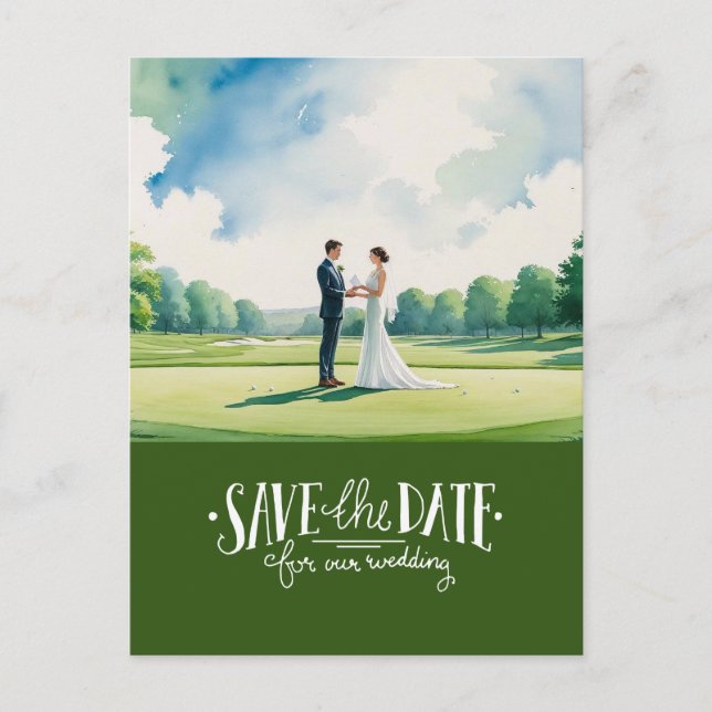 Cartão Postal Golf save the date for wedding bride groom  (Frente)