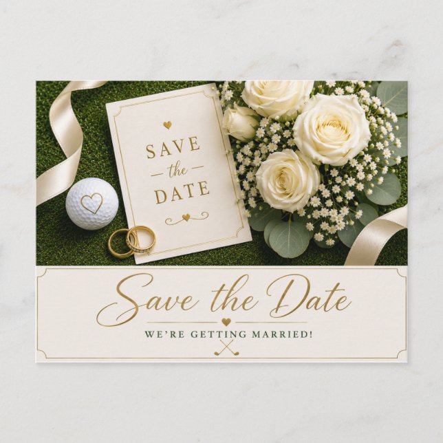 Cartão Postal Golf Wedding Save the Date Invitation  (Frente)