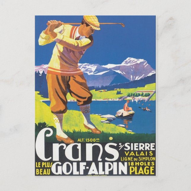 Cartão Postal Golfe Alpin de Crans do vintage (Frente)