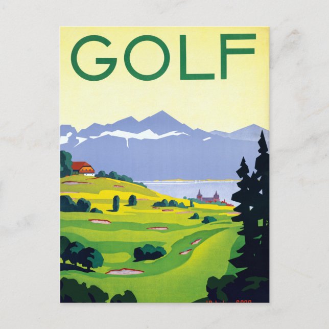 Cartão Postal Golfe Antigo Viagem Lausana Suíça (Frente)