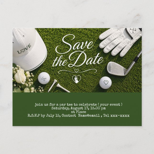 Cartão Postal Golfe economize a data para o casamento (Frente)