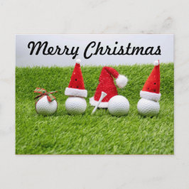 Cartão Postal Golfe Feliz Natal com bola de golfe Santa Hat