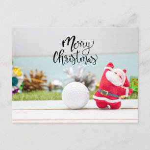 Cartão Postal Golfe Feliz Natal com bola e Papai Noel