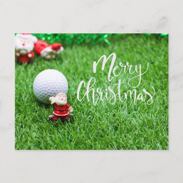 Cartão Postal Golfe Feliz Natal com Papai Noel e bola (Frente)