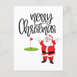 Cartão Postal Golfe Feliz Natal com Papai Noel na bandeira
