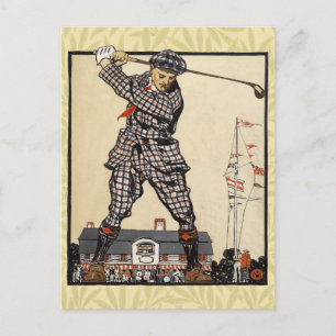 Cartão Postal Golfe Golfista Vintage Antigo Golfe