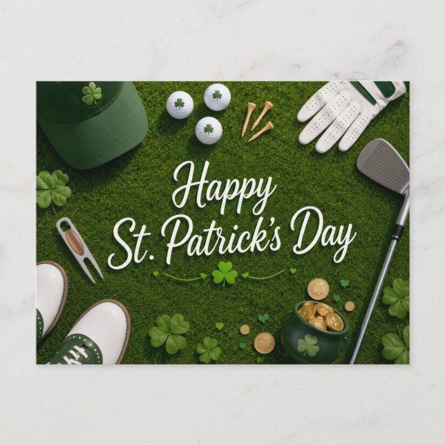 Cartão Postal Golfe no St. Patrick's Day com bola de golfe para  (Frente)