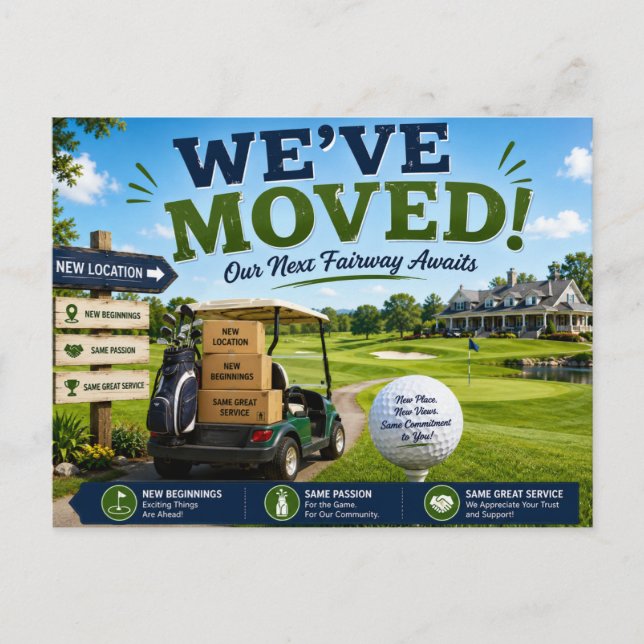 Cartão Postal Golfe nos mudamos para uma nova casa (Frente)