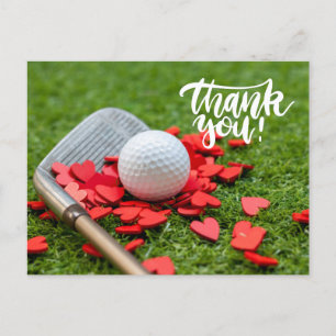 Cartão Postal Golfe Obrigado com amor de coração vermelho no gol