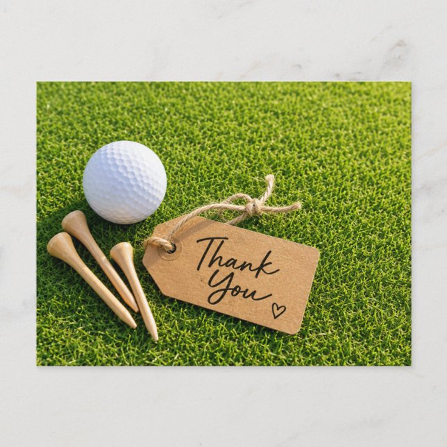 Cartão Postal Golfe Obrigado com bola na grama verde (Frente)