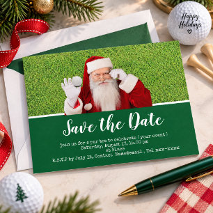 Cartão Postal Golfe salvar data com Papai Noel para o Natal 