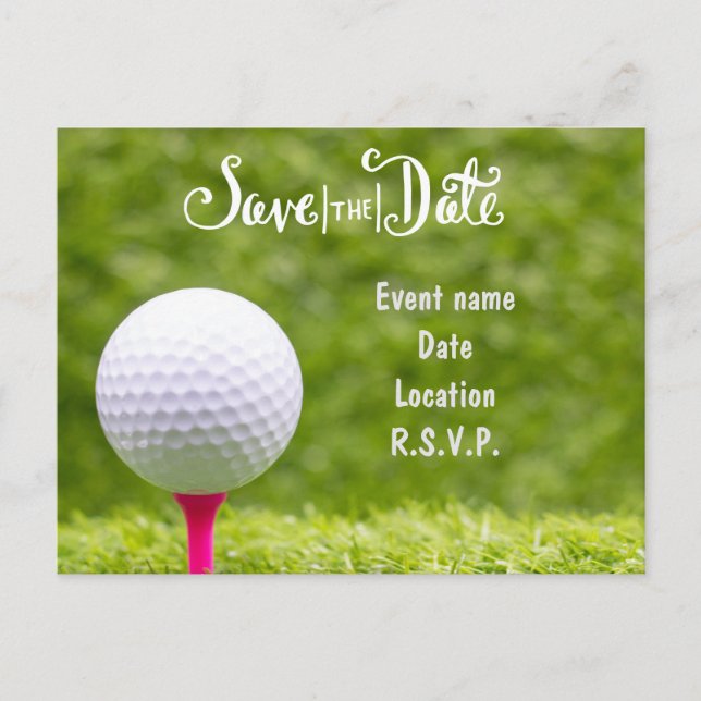 Cartão Postal Golfe Salve a data com bolas de golfe na grama ver (Frente)