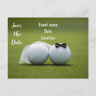 Cartão Postal Golfe Salve a Data com bolas de golfe no Casamento