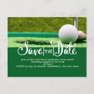 Cartão Postal Golfe salve o encontro com bola de golfe e clube