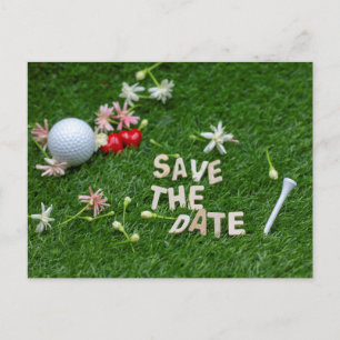 Cartão Postal Golfe Salve o encontro com bola de golfe e flores