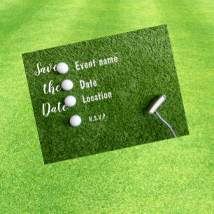 Cartão Postal Golfe salve o encontro com bola de golfe sobre gra