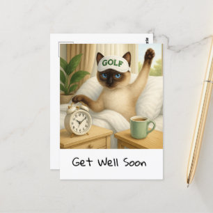 Cartão Postal Golfer na cama para amantes de gatos se recuperare